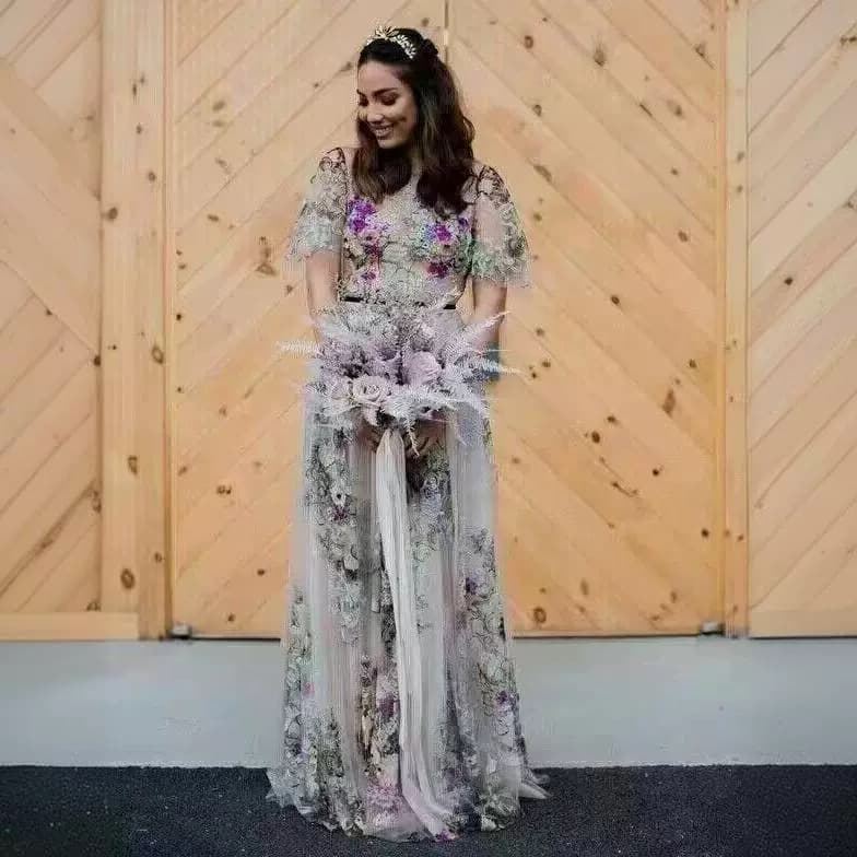 New 2025 Elegant Slim-Fit Light Wedding Dress for Bride, Flower Travel Shoot Entrance Evening Gown, Wedding Dress for Women