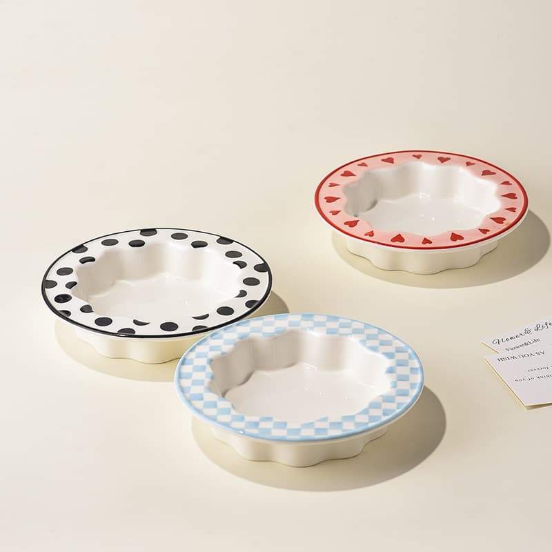 [Factory Clearance] Round Scalloped Ceramic Pet Bowl, Anti-Spill Cat Food Bowl, Cat Bowl, Dog Bowl, Water Bowl