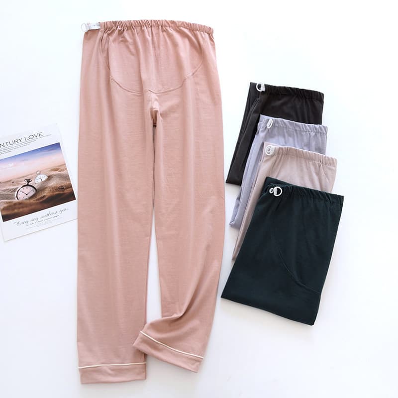 Knitted Cotton Maternity Pants for Spring and Fall, Plus Size Solid Color Pregnancy Lounge Pants, Adjustable Belly Support Pants, Winter Postpartum Pants