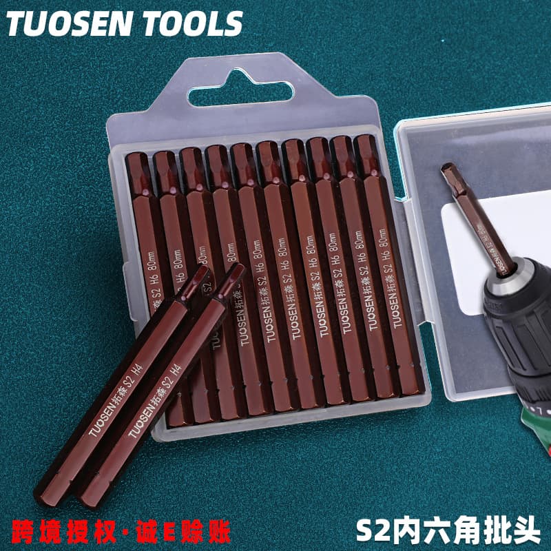 Tuosen Hardware Tools 50mm Long Hex Bit Electric Drill Power Screwdriver S2 Magnetic Hex Electric Bit