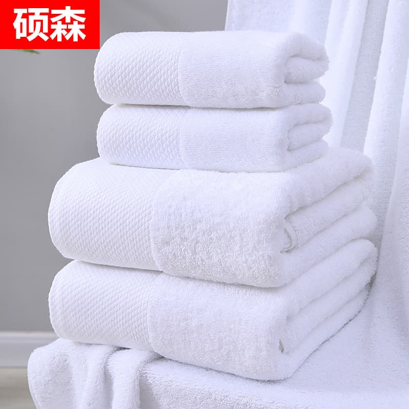 Extra-absorbent pure cotton towels and bath towels for hotels, beauty salons, hot springs, and guesthouses. Logos can be added.