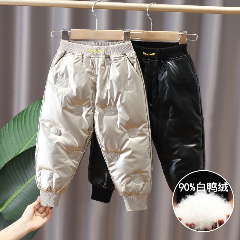 New Children's Down Pants, Baby No-Wash Shiny Surface Warm Pants, Thickened for Small to Medium Kids, Unisex Outer Wear Down Pants