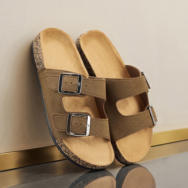 Couple Cork Sandals Birkenstock Double Buckle Open Toe Women's Shoes Comfortable Breathable Non-Slip Flip Flops Beach Shoes Dropshipping