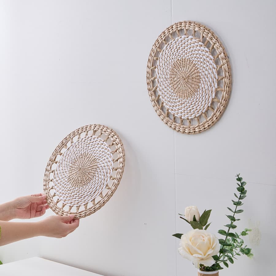 Woven Rattan Wall Hanging Decoration for Guesthouse Living Room Bedroom Background Wall Placemat Coaster Wall Decor