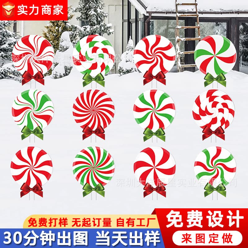 New Christmas Ground Insert Sign Candy Bow Yard Decoration Outdoor Lawn Garden Sign Waterproof