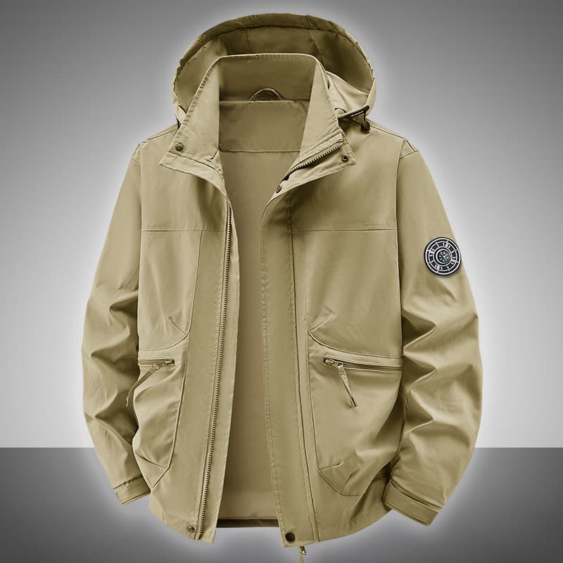 Spring/Autumn New Men's Outdoor Jacket Hooded Windproof Loose Multi-Pocket Plus Size Casual Workwear Jacket Coat