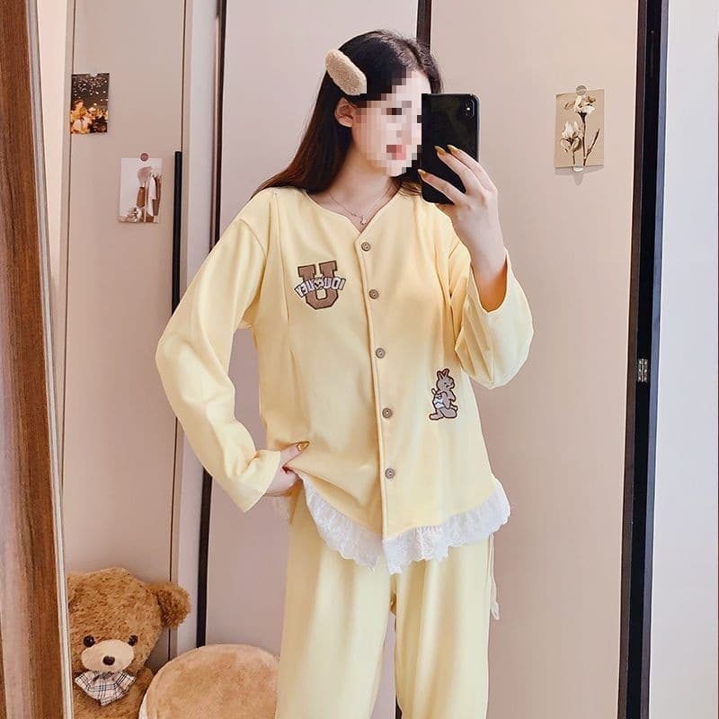 New Dralon Hidden Zipper Winter Confinement Suit Warm Maternity Set Nursing Wear Waist Elastic Autumn/Winter Style