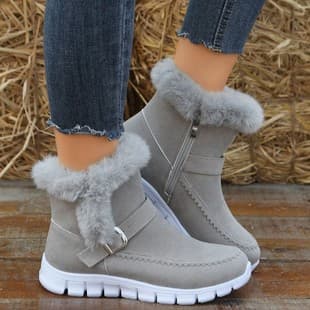 New Autumn Winter Plus Size Women's Snow Boots Korean Thickened Short Boots Warm Lined Flat Boots Side Zipper