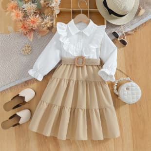 Girls Early Autumn Dress Set 2026 New Long Sleeve Dress Medium and Large Girls Autumn Formal Waist Dress