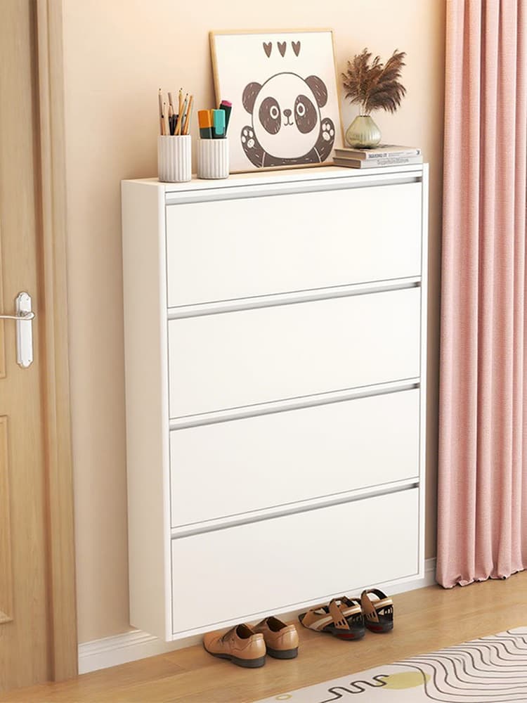 Flip-front Shoe Cabinet, Ultra-thin Steel Integrated Wall-mounted Large Capacity Dust-proof Slim Shoe Rack for Small Homes and Entryways