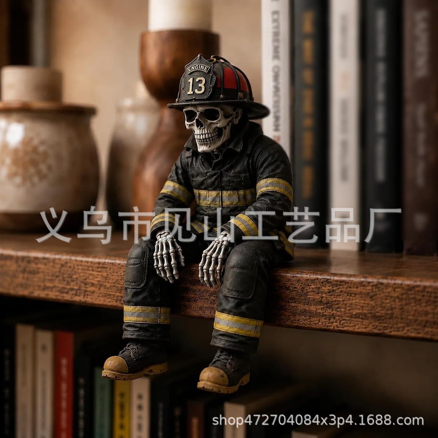 Cross-border new Firefighter Skeleton Shelf Sitter Firefighter Police Skeleton Statue