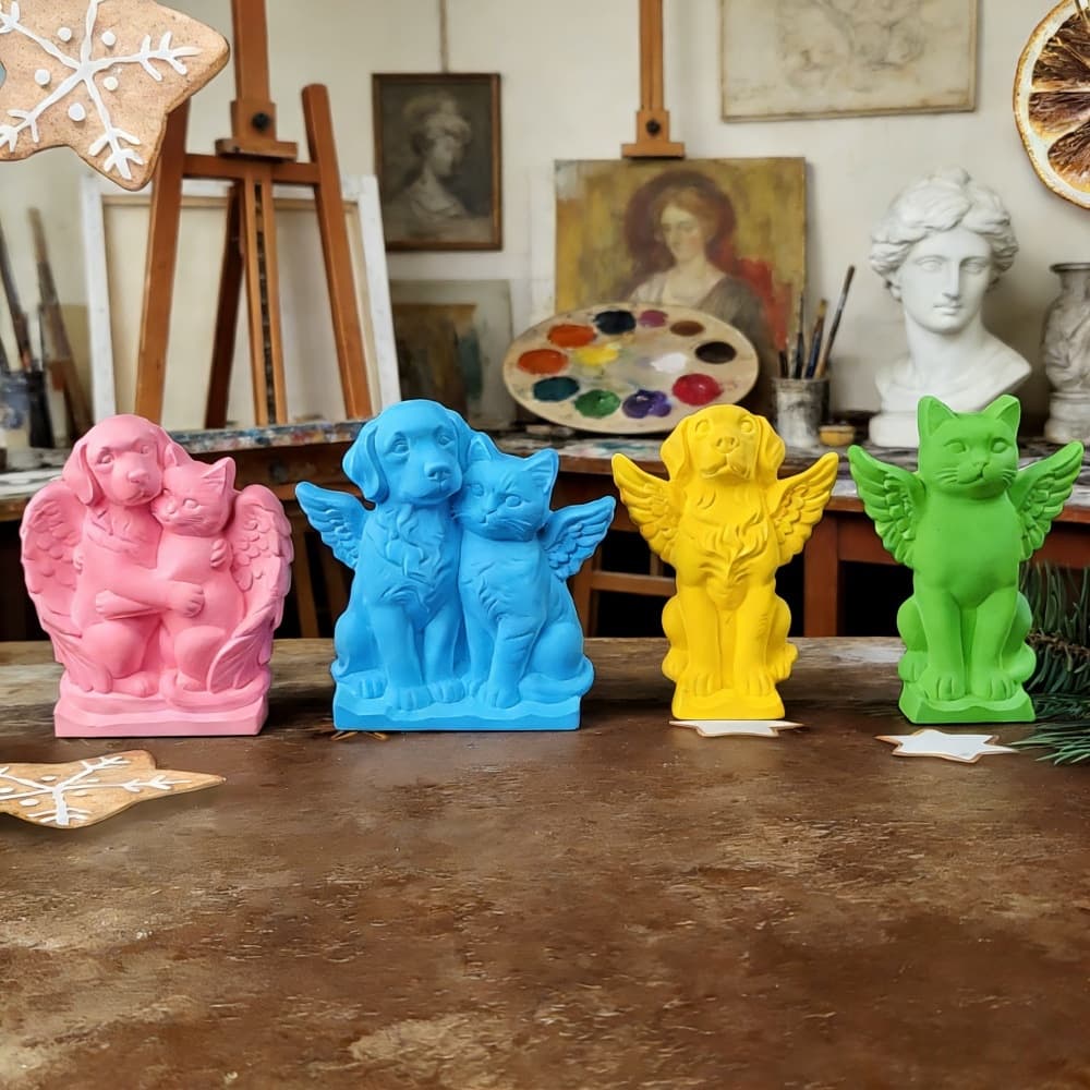 S2681+S2682+S2683+S2684 Semi-3D Angel Dog Cat Figurine Decoration Cement Plaster Mold