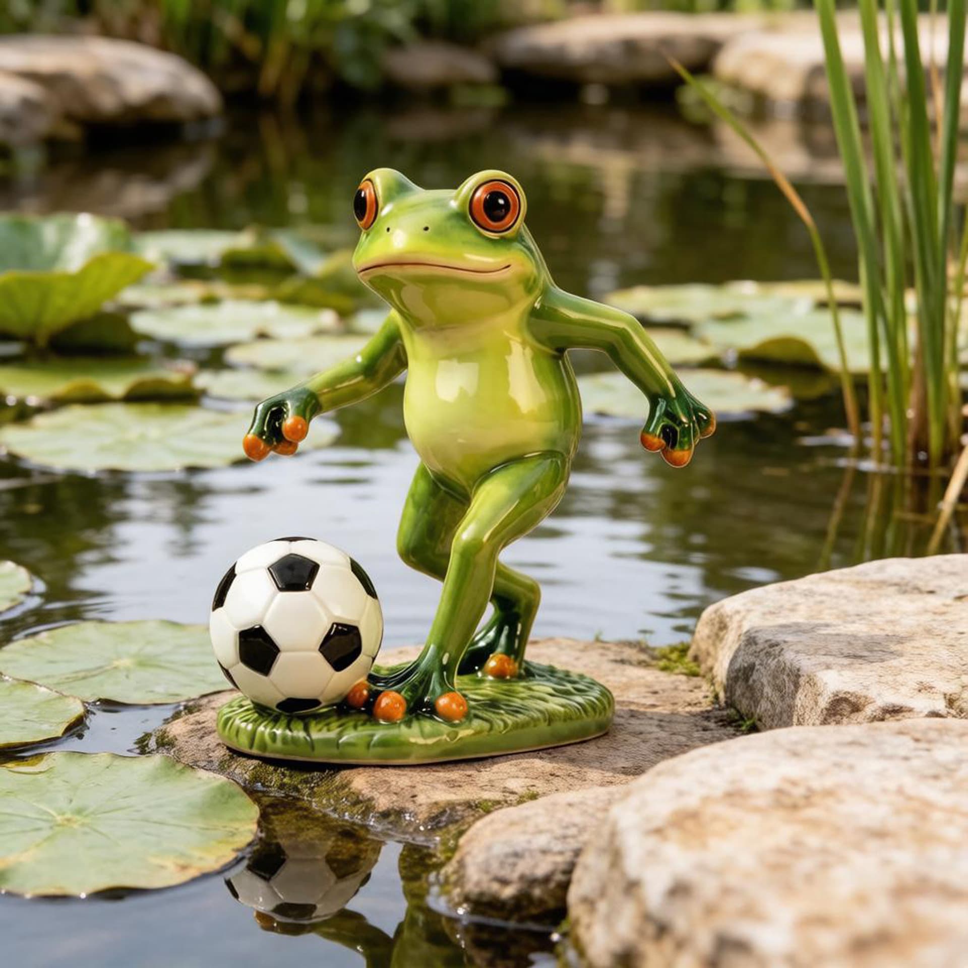 Hot-selling craft statue frog playing soccer resin ornament for garden, yard, balcony, outdoor decoration