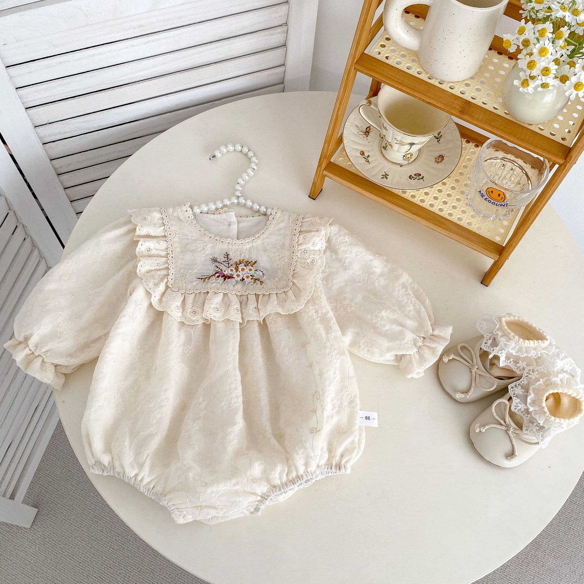 Spring Outfit for Baby Girls Korean Style Lace Embroidery Crawling Suit Harai Cotton Material 1-3 Years Old Fashionable Clothes