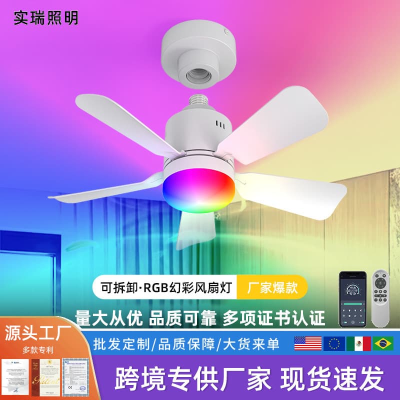 E27 bulb fan home fan light E27 detachable fan blade bedroom RGB remote control ceiling fan light wide voltage home