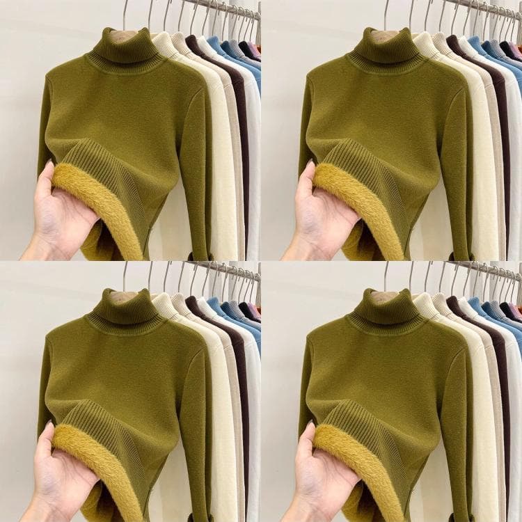 All-in-One Fleece-Lined Stylish High-Neck Thickened Sweater for Women, New Autumn/Winter Inner Layer Knit Thermal Base Top