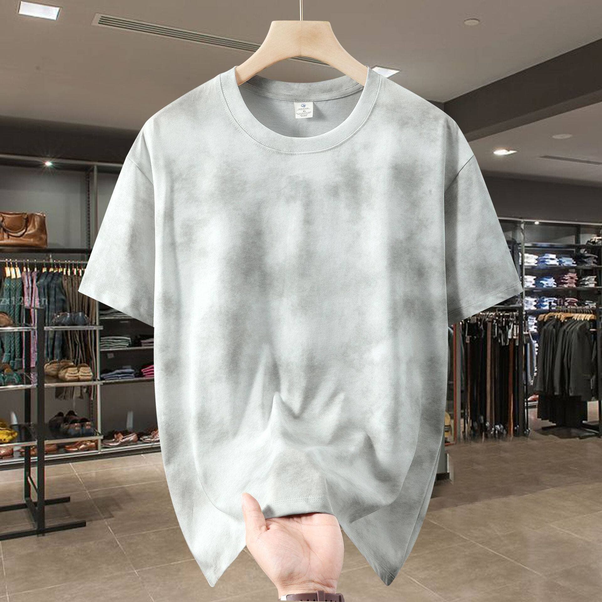 American Retro Large Size Batik Washed Short Sleeve T-Shirt for Men Summer Loose Round Neck Casual Half Sleeve Top Streetwear