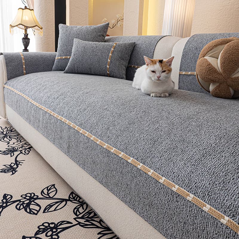 French chenille sofa cushion for all seasons 2026 new anti-slip straight row minimalist sofa cushion cover cloth towel