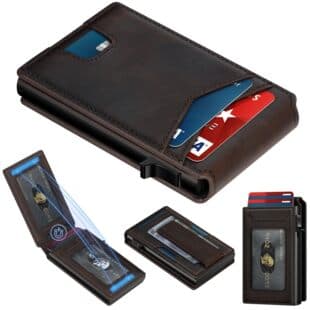 New Cross-Border Two-Fold Flip Metal Card Case Crazy Horse Leather Wallet Men RFID Anti-Skimming Vertical Men's Wallet