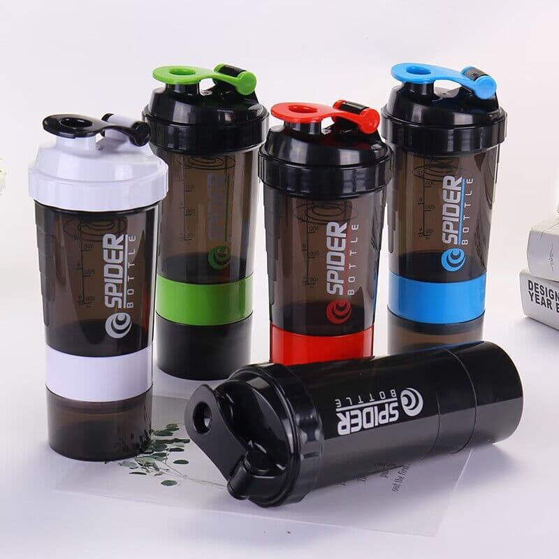 In-Stock Supply Spring Triple-Layer Shaker 500ml Sports Fitness Water Bottle PP Spider Cup Printable Logo
