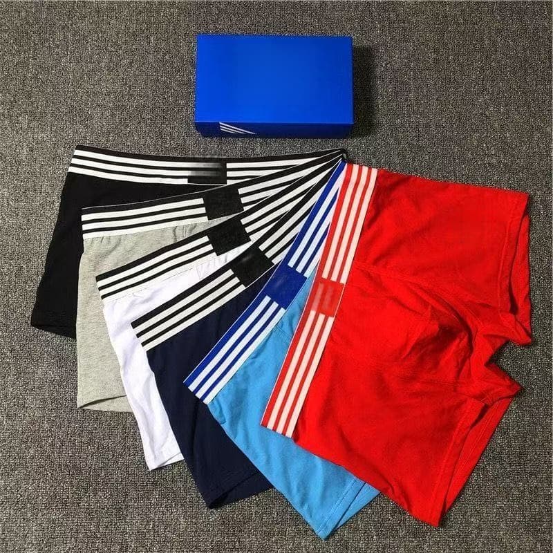 Three Lines AD Trendy Men's Cotton Boxer Briefs Mid-Rise Solid Color Underwear Drop Shipping