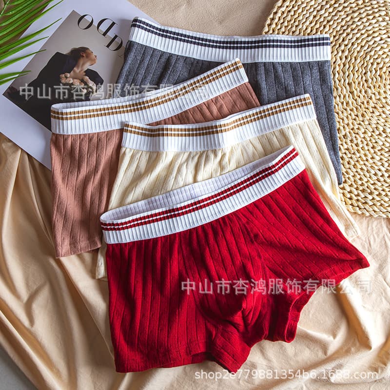 Striped cotton men's underwear, men's boxer briefs, American college style, comfortable and leather-friendly, new mid-waist men's boxer shorts