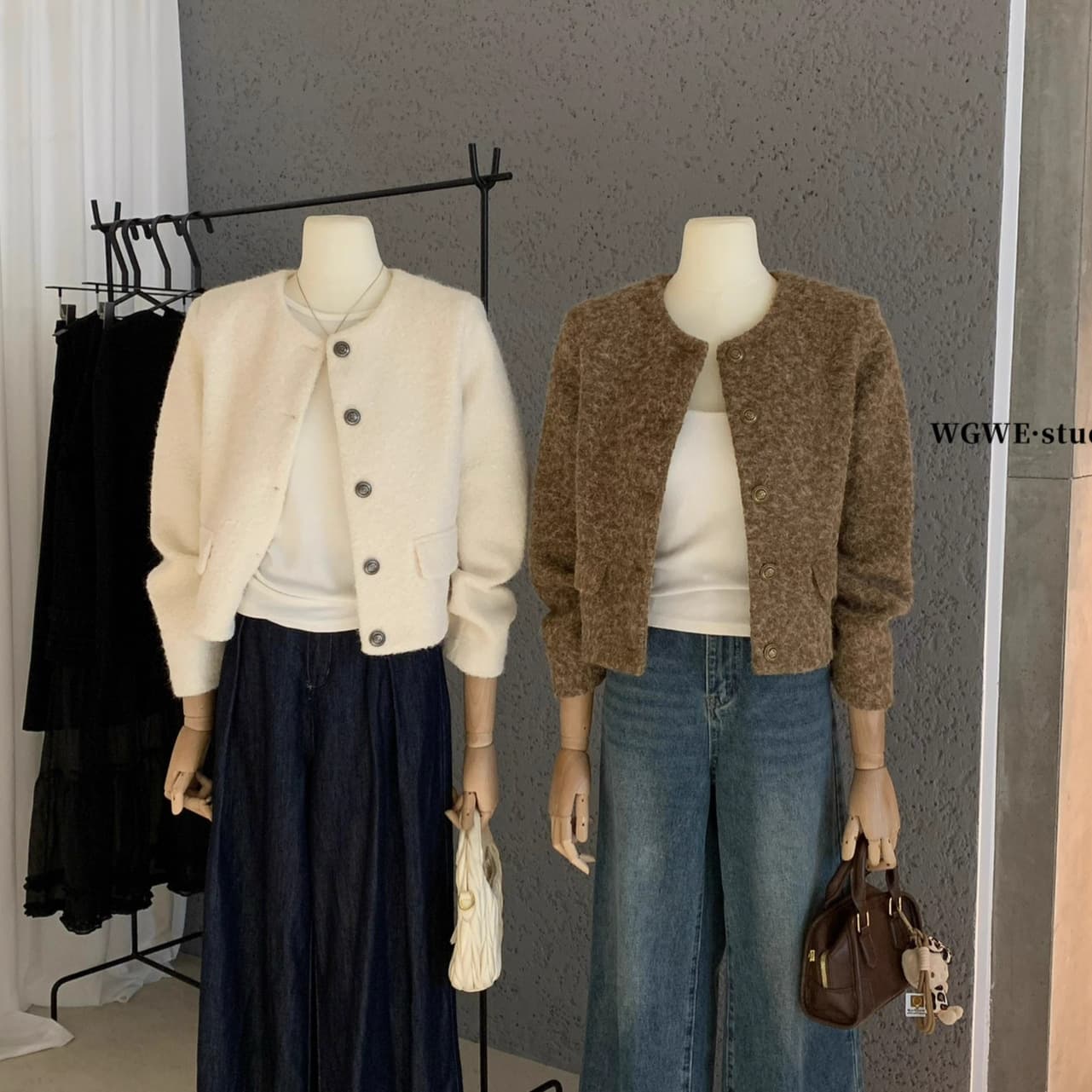 WGWE7910 Guangzhou Shisanhang women's clothing 2025 autumn new petite round neck single-breasted wool short jacket