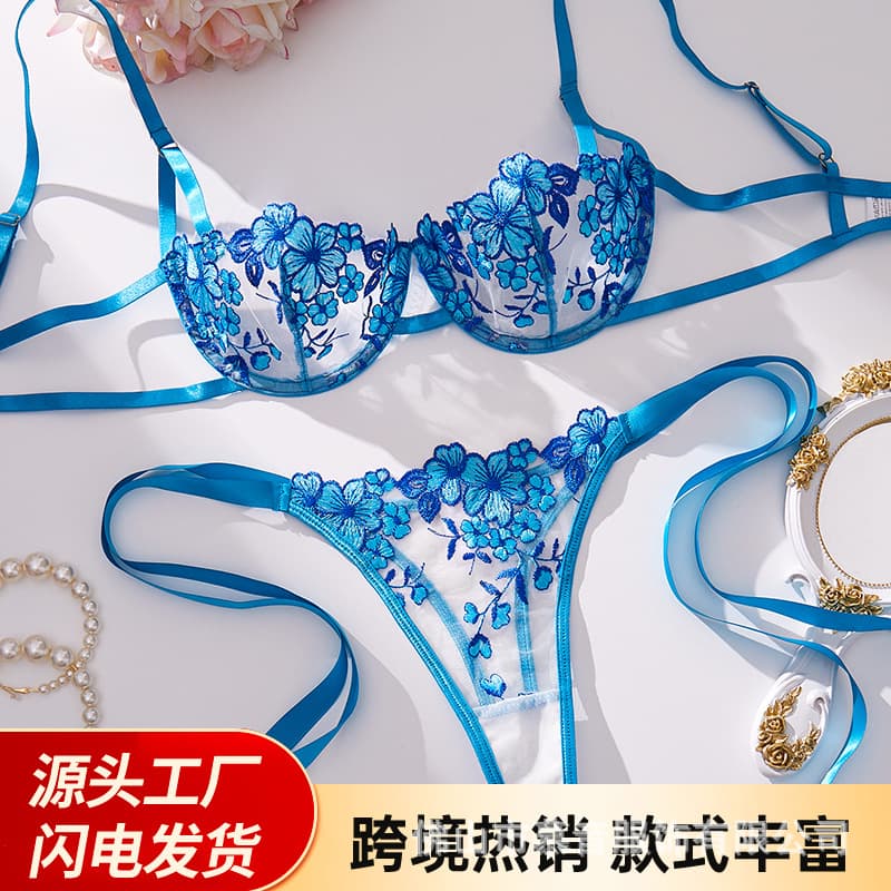Factory wholesale sexy lace embroidery mesh erotic lingerie pure lust sexy push-up anti-sagging bra for women