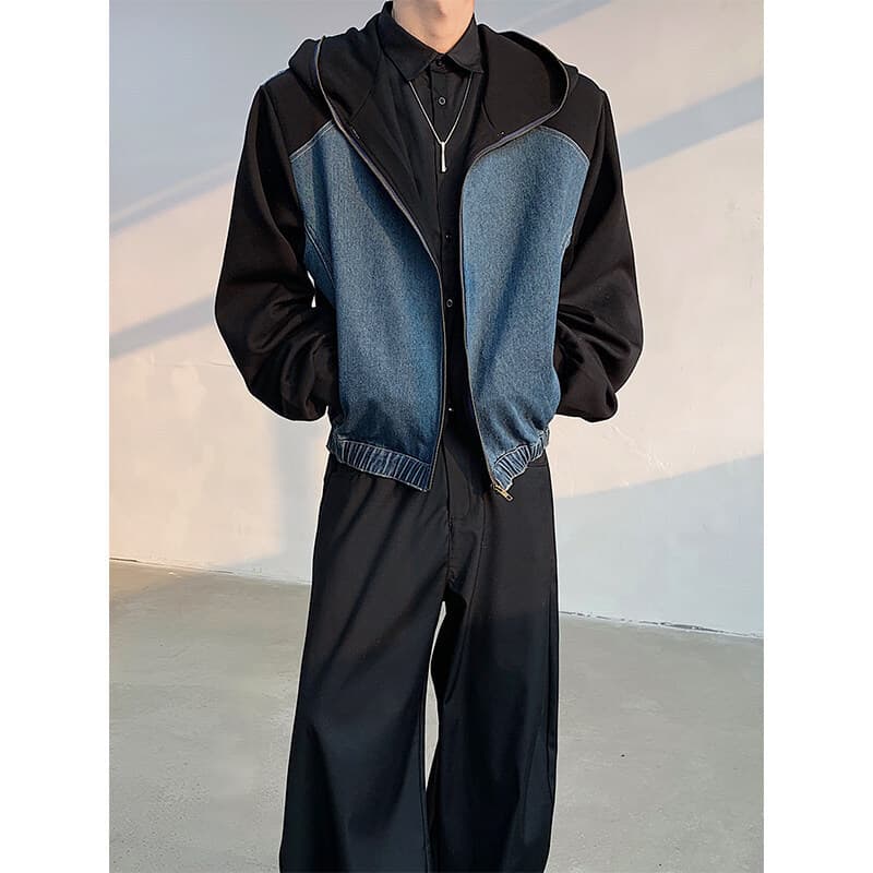 In Stock! 25 Spring Denim Patch Hooded Short Jacket with Metal Shoulder Pads JK93-5128