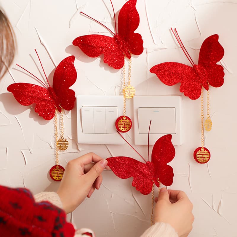 3D Butterfly Decorations for Wedding, Simulated Red Butterflies for Bedroom and Living Room Backdrop Setup, Wedding Ornaments