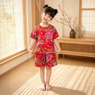 2026 Summer New Arrival Northeast Floral Suit Little Girl Outdoor Wear Two-Piece Set Short Sleeve and Shorts Set Girl Trendy