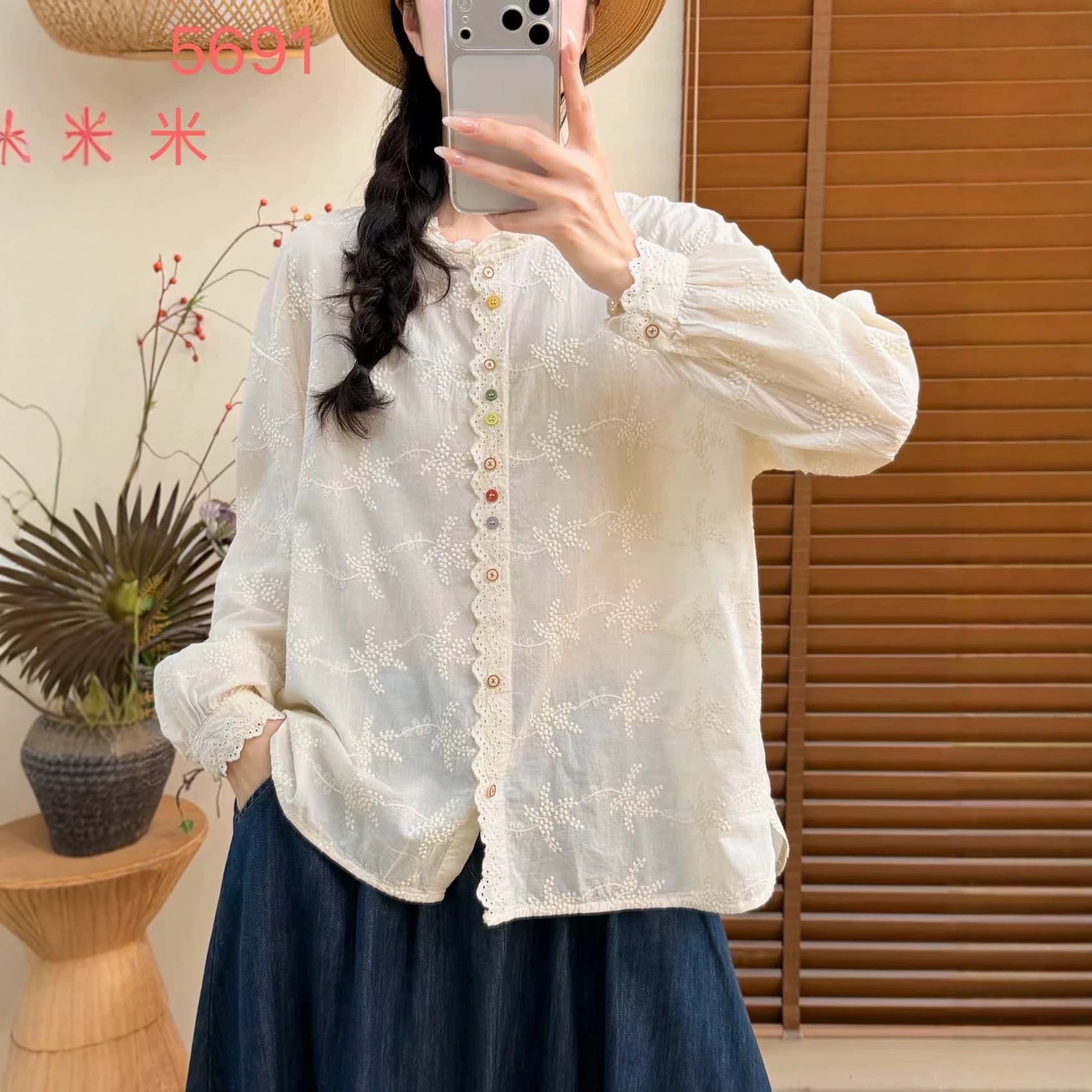 26th autumn shirt long-sleeved jacquard embroidery loose casual Korean style college style top lazy style shirt new style
