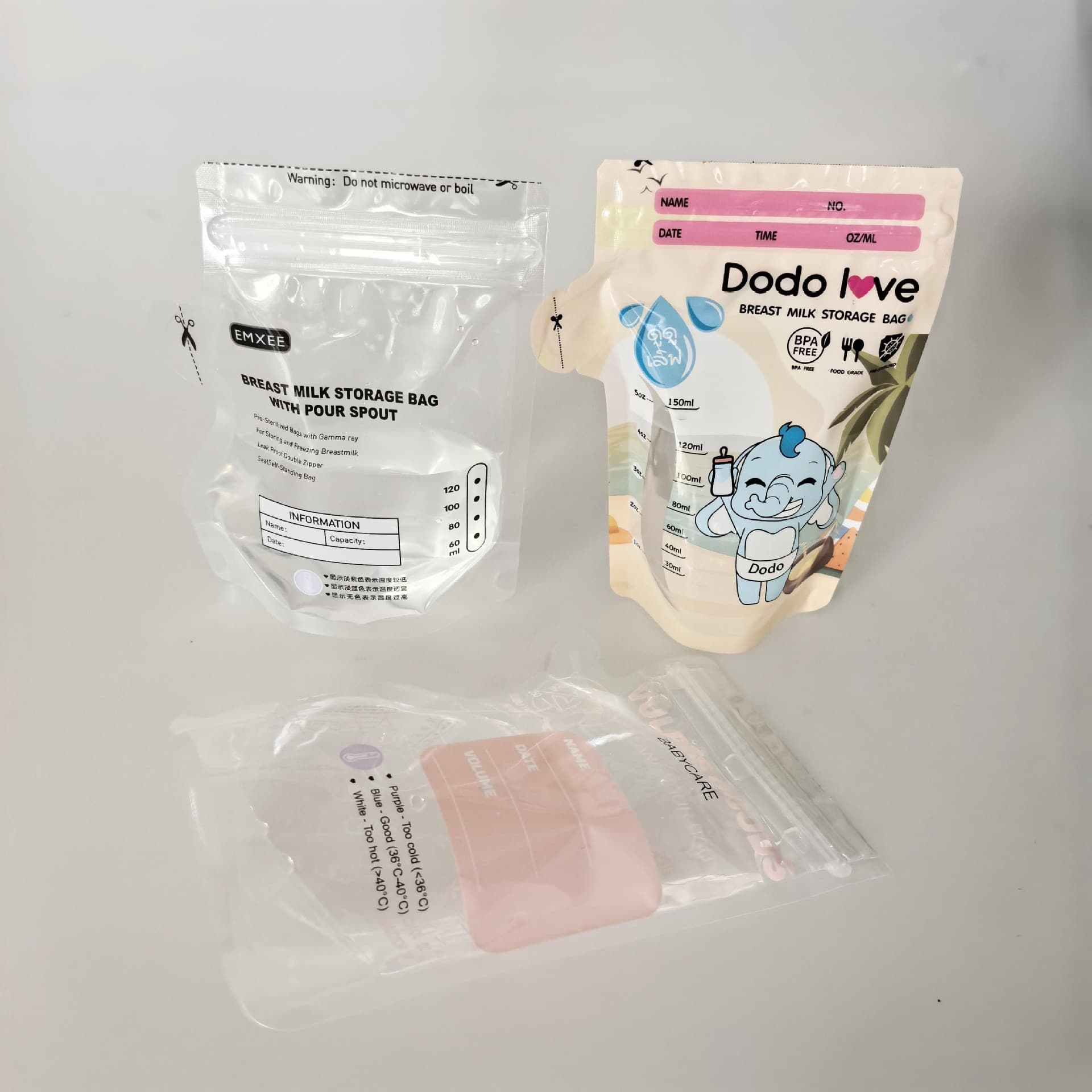 Source factory 250ml spout type temperature-sensitive breast milk bags, cross-border e-commerce exclusive breast milk storage bags