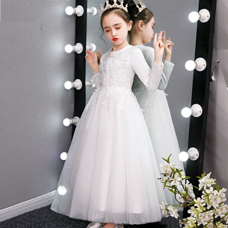 Girls Princess Dress Autumn Winter Children's Elegant Flower Girl Wedding Tulle Dress Little Girl Birthday Evening Gown