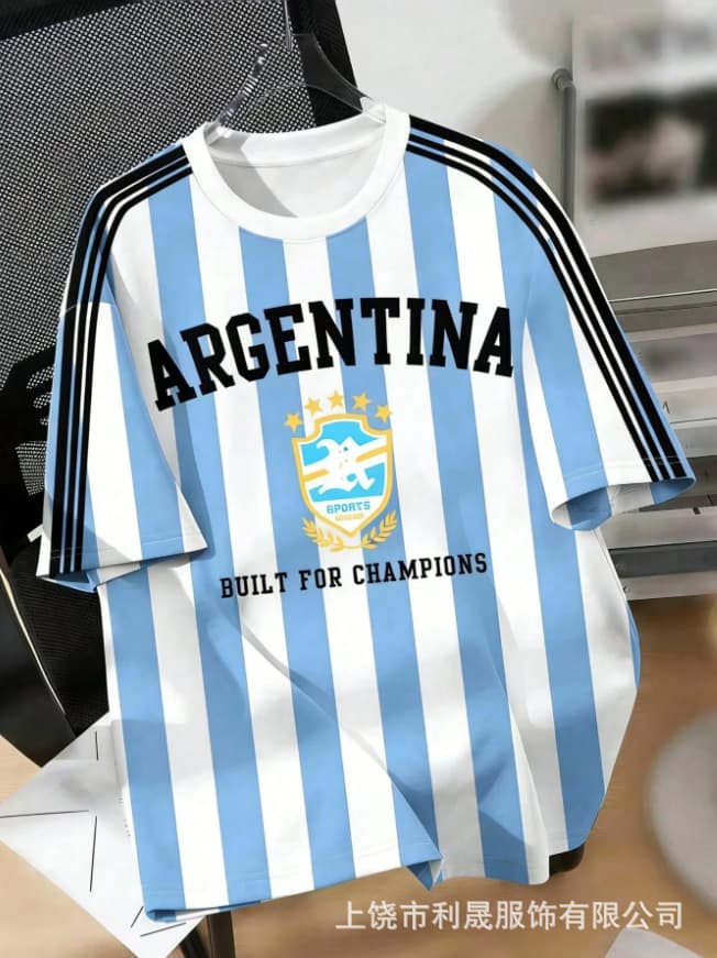 2026 cross-border new jersey Argentina summer sports round neck short-sleeved T-shirt 3D digital printing World Cup