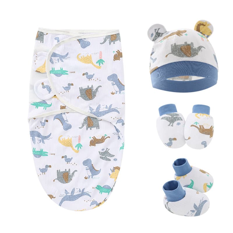 Newborn Baby Swaddle Set 4-Piece: Cocoon Sleep Sack, Baby Hat, Baby Mittens, Baby Booties for Spring