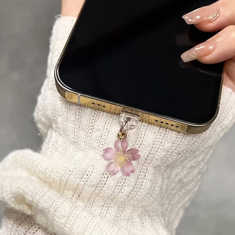 Cute Cat Paw Cartoon Flower Pattern Phone Dust Plug for iPhone/Type-C Port Dust Cover