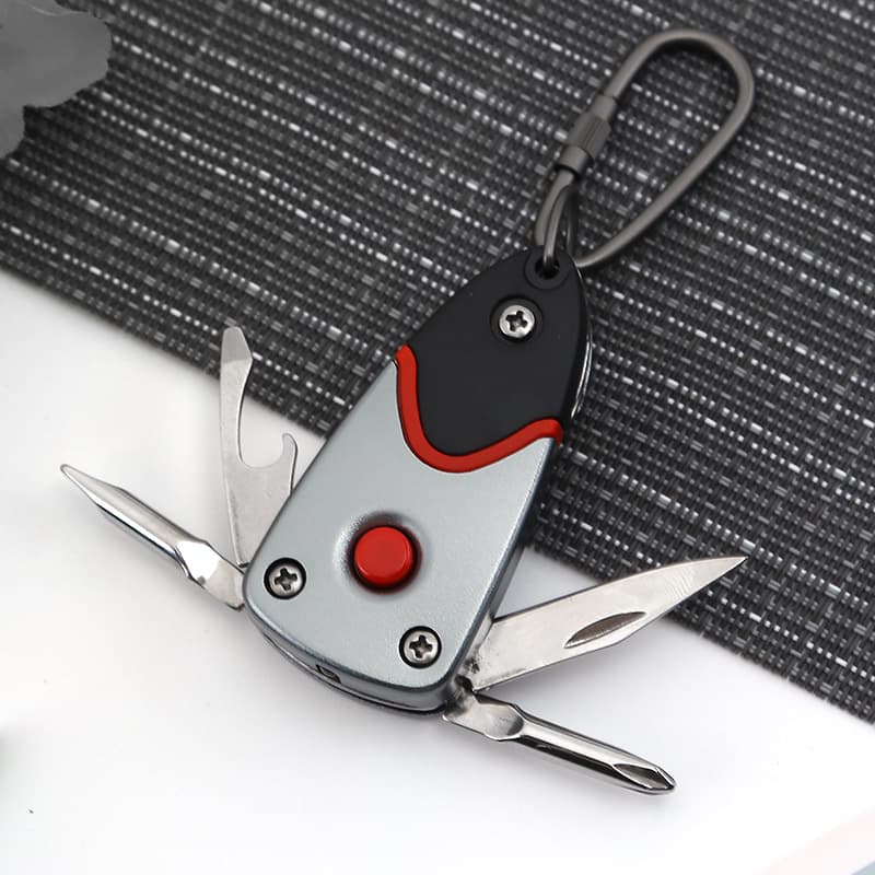 Multi-functional Keychain Knife Outdoor 6-in-one Folding Mini Screwdriver Stainless Steel Tool Knife with LED