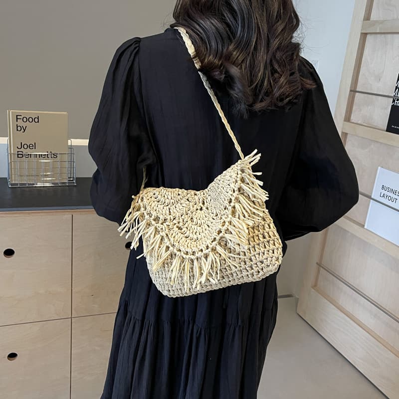 Drop Shipping Crochet Fringe Woven Bag Casual Everyday Versatile Beach Vacation Simple Women's Handmade Crochet Bag