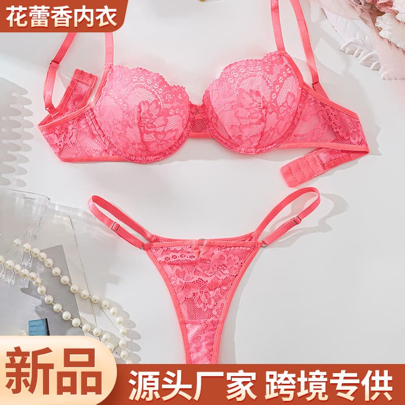 New Women's Lingerie Set - Ultra-Thin Floral Lace Transparent Hollow Bra and Panty Two-Piece Set