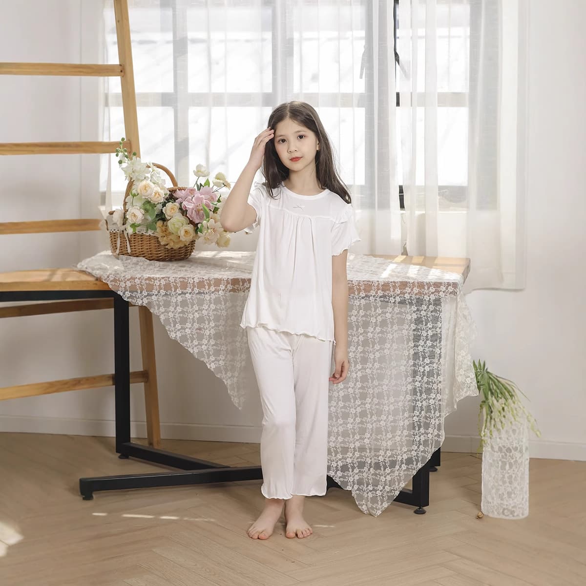 Children's spring-autumn loungewear, modal baby summer air-conditioned wear, little girls' Korean loose long-sleeve pajamas, nightdress