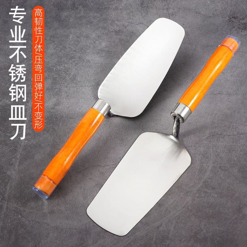 Stainless steel one-piece trowel, plastering knife, bricklayer and tiler trowel, tile craftsman wall scraping and plastering tool.