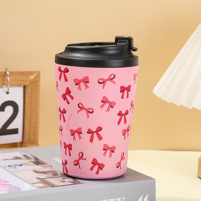 Bow Pattern Insulated Cup 304 Stainless Steel Portable Coffee Cup Car Mug High Appearance Student Water Bottle