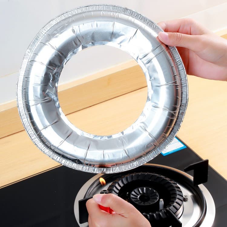 Gas Stove Mat, Aluminum Foil Tray for Stove Top, Protective Cover for Kitchen Range, LPG-Compatible Adhesive Liner