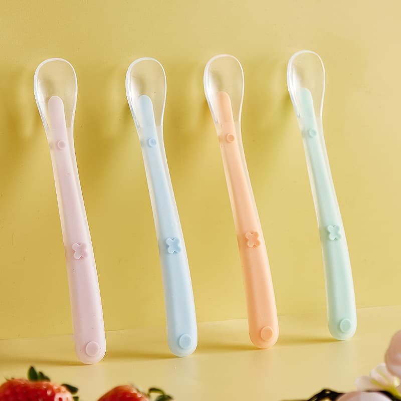 Cross-Border Hot Selling Baby Silicone Spoon Soft Head Soup Spoon Baby Training Spoon Children's Tableware Feeding Spoon Foreign Trade Manufacturer