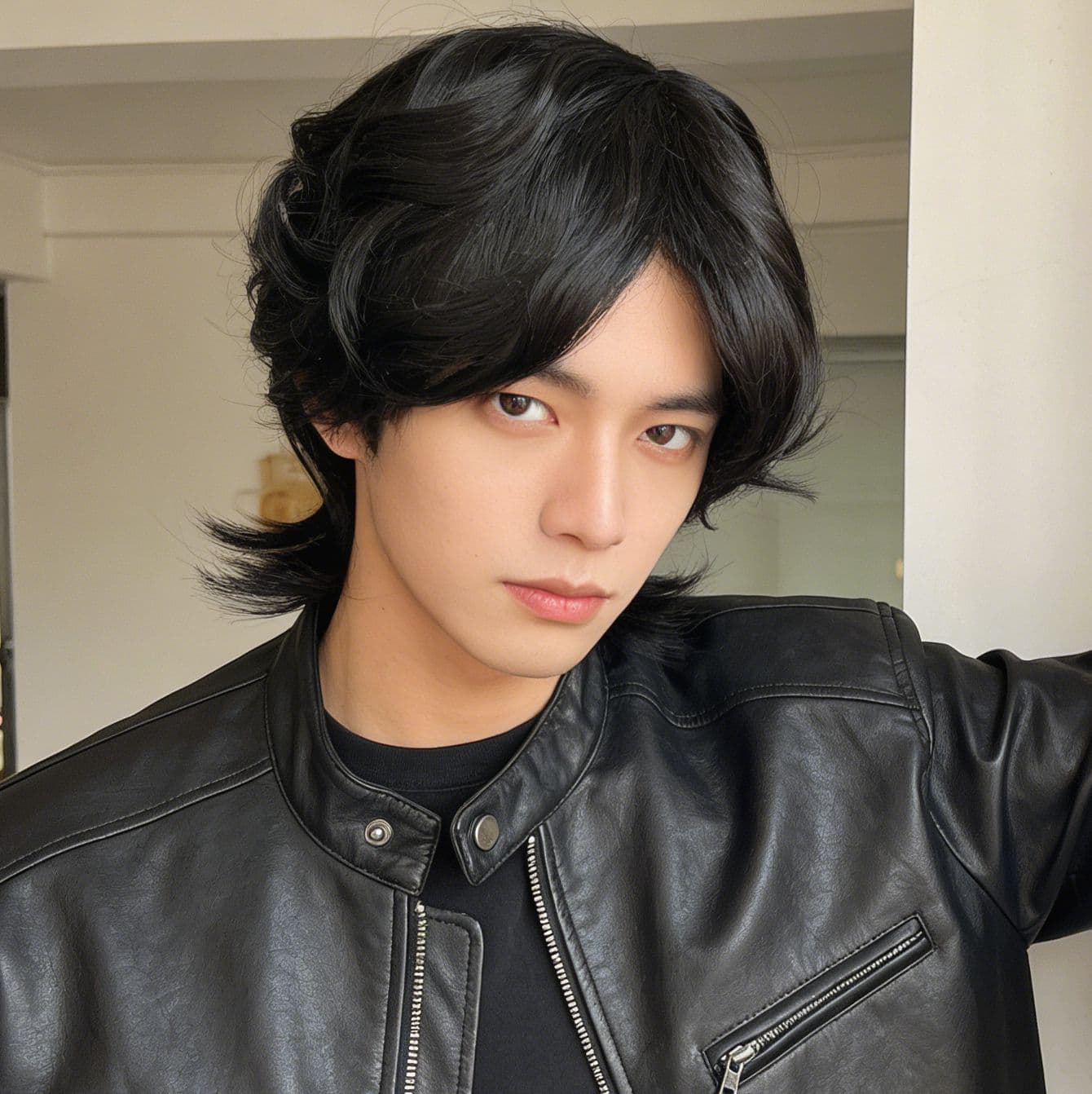 Korean-Style Popular Men's Wig, Center-Part Fashionable Wolf Cut Mullet, Internet Celebrity Same Style, Fluffy Realistic Hair, Full Head Wig In Stock