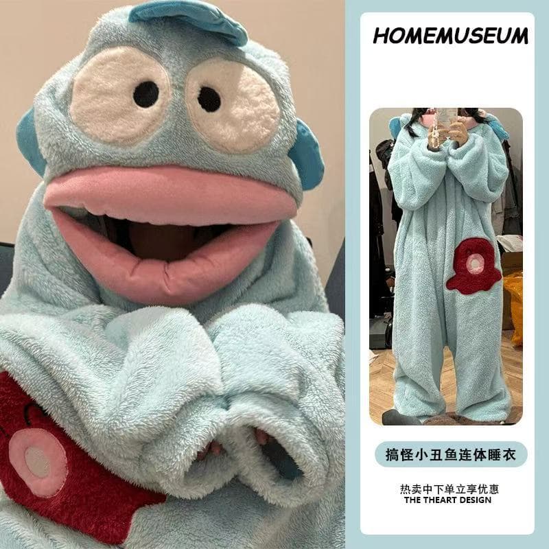 Cute Funny Clownfish Pajamas Autumn and Winter Hanten Jumpsuit Couple Men's and Women's Thickened Coral Fleece Cartoon Homewear