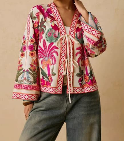 2026 Fall New Arrival Printed Floral Fashion Cardigan Jacket for Women Vacation Style