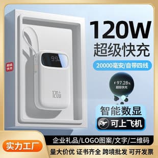 Mini Fast Charging Power Bank 20000mAh High Capacity Fast Charge Built-in Cable Mobile Power Bank with Printed LOGO Cross-Border