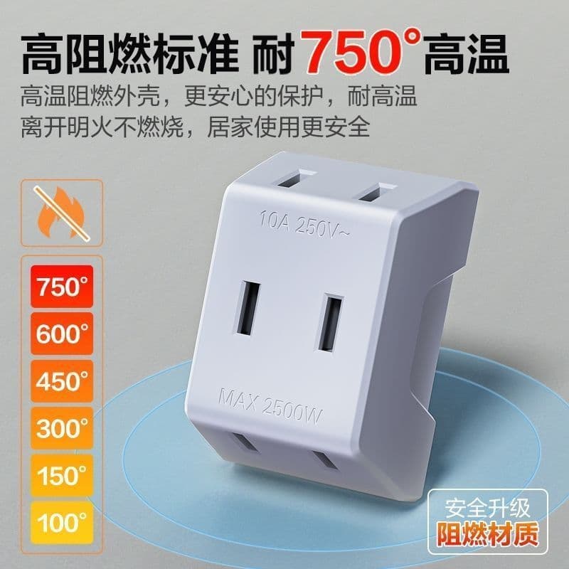 Mini socket converter, wireless one-to-three multi-use adapter plug, ultra-thin copper two-pin 10A phone charger.